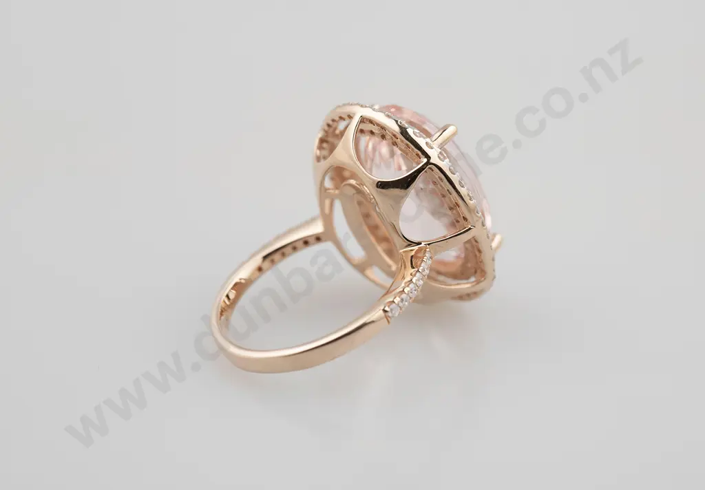 14ct Rose Gold Morganite and Diamond Double Halo Dress Ring Image 1++