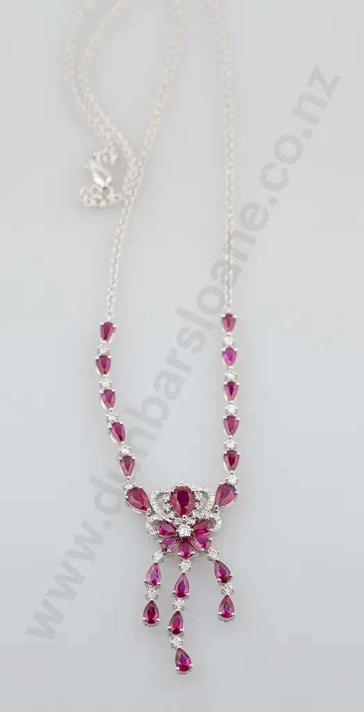 18ct White Gold Ruby & Diamond Pendant Necklace Image 1++