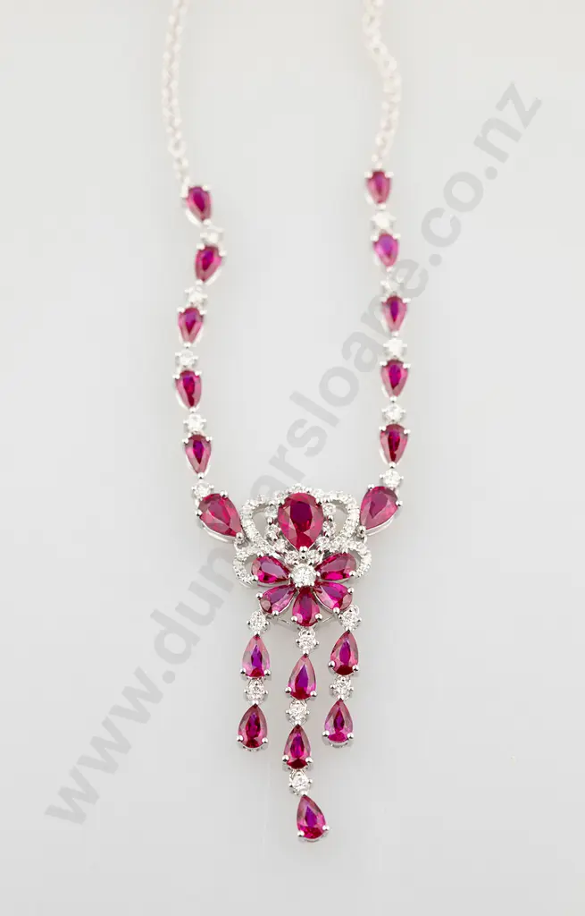 18ct White Gold Ruby & Diamond Pendant Necklace Image 1++
