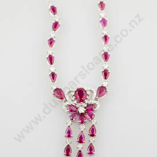18ct White Gold Ruby & Diamond Pendant Necklace