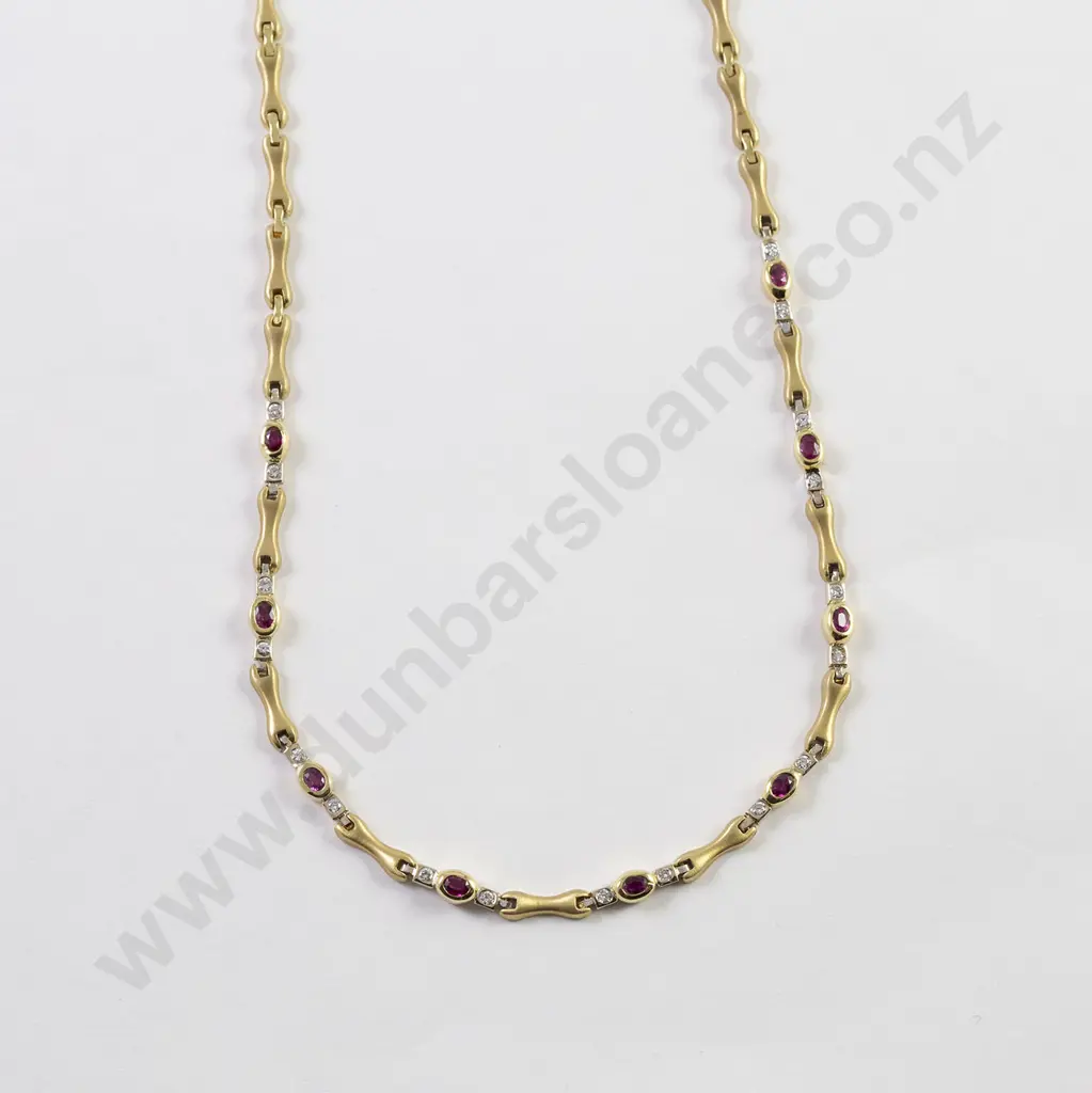 18ct 27stone Ruby and Diamond Modern Design Hinged Link Necklace Image 1++