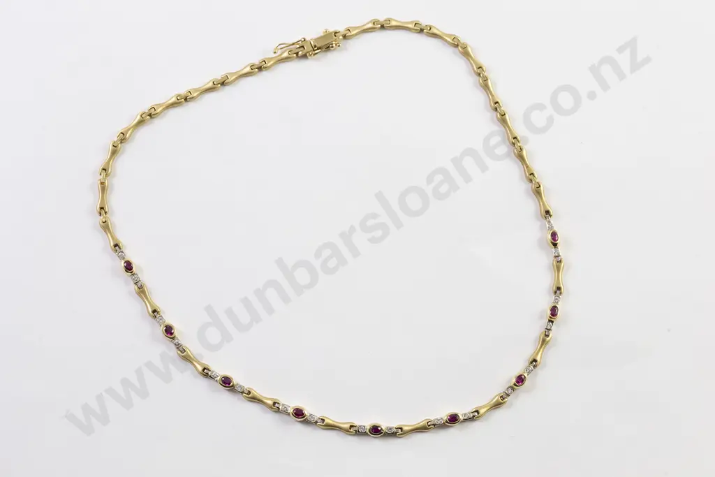 18ct 27stone Ruby and Diamond Modern Design Hinged Link Necklace Image 1++