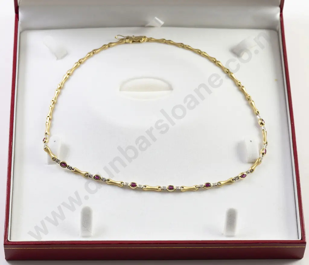 18ct 27stone Ruby and Diamond Modern Design Hinged Link Necklace Image 1++