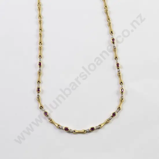18ct 27stone Ruby and Diamond Modern Design Hinged Link Necklace