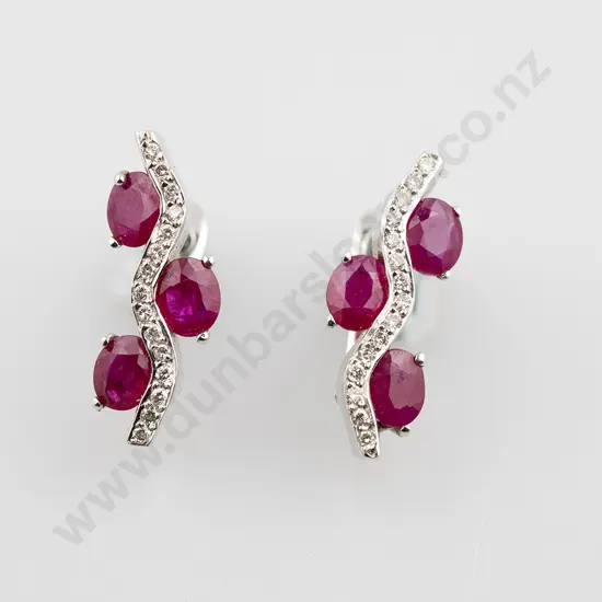 Pair 18ct White Gold Ruby & Diamond Cluster Earrings