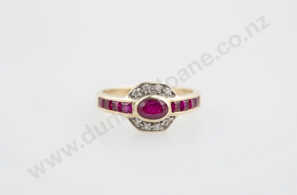 14ct 17stone Ruby & Diamond Cluster Ring Image 1++