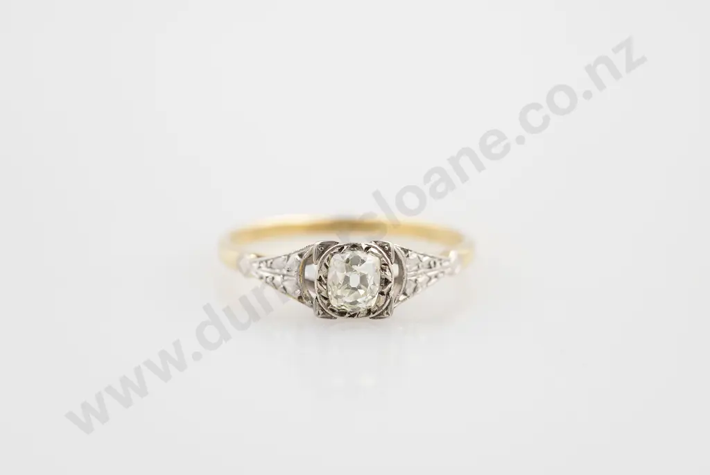 Art Deco 18ct & Platinum Solitaire Diamond Ring Image 1++