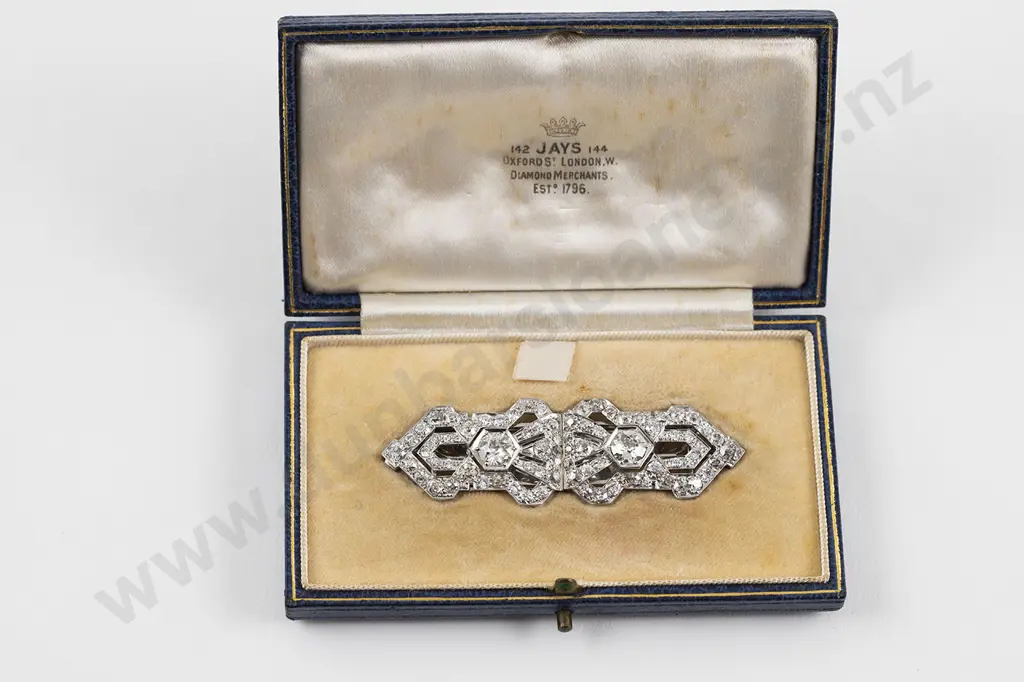 Art Deco All Platinum 96stone Diamond Two Piece Dress Clip/Brooch Image 1++