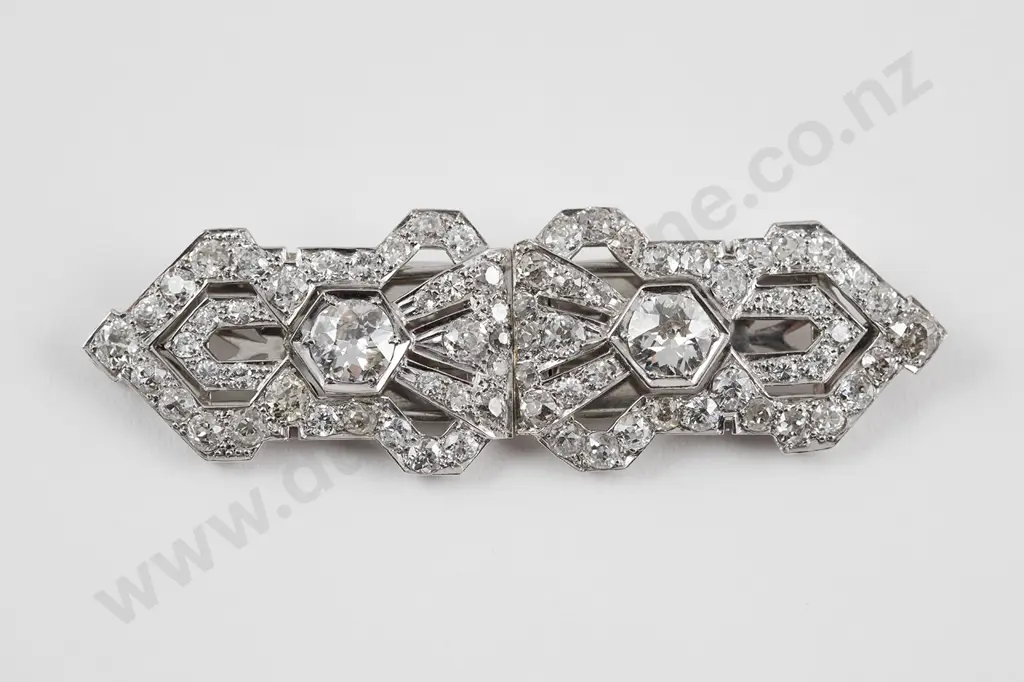 Art Deco All Platinum 96stone Diamond Two Piece Dress Clip/Brooch Image 1++