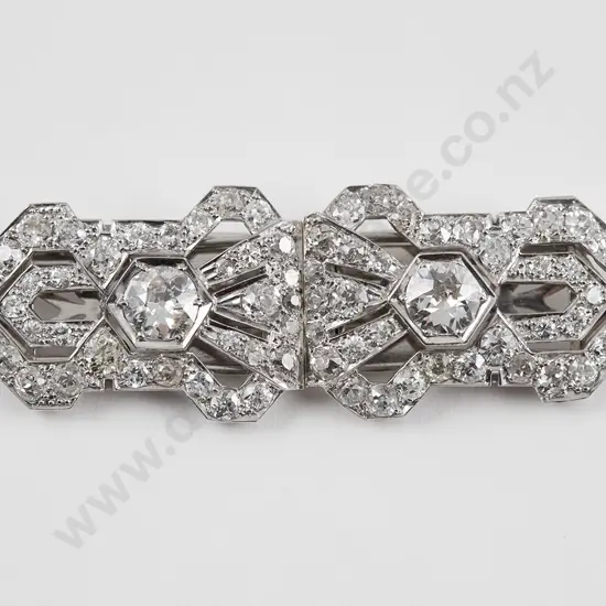 Art Deco All Platinum 96stone Diamond Two Piece Dress Clip/Brooch
