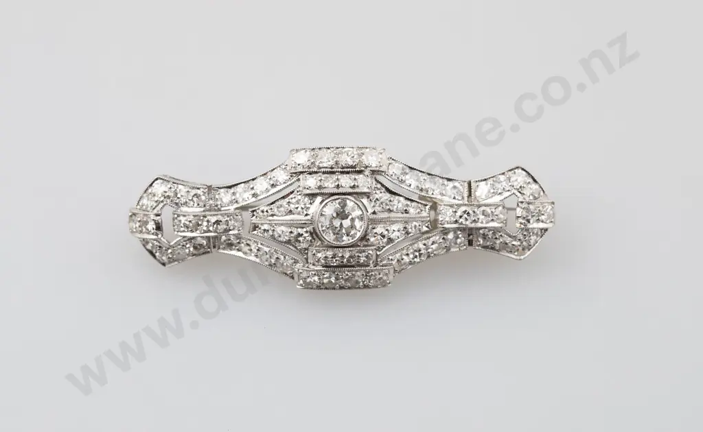 Art Deco All Platinum 73stone Diamond Brooch Image 1++