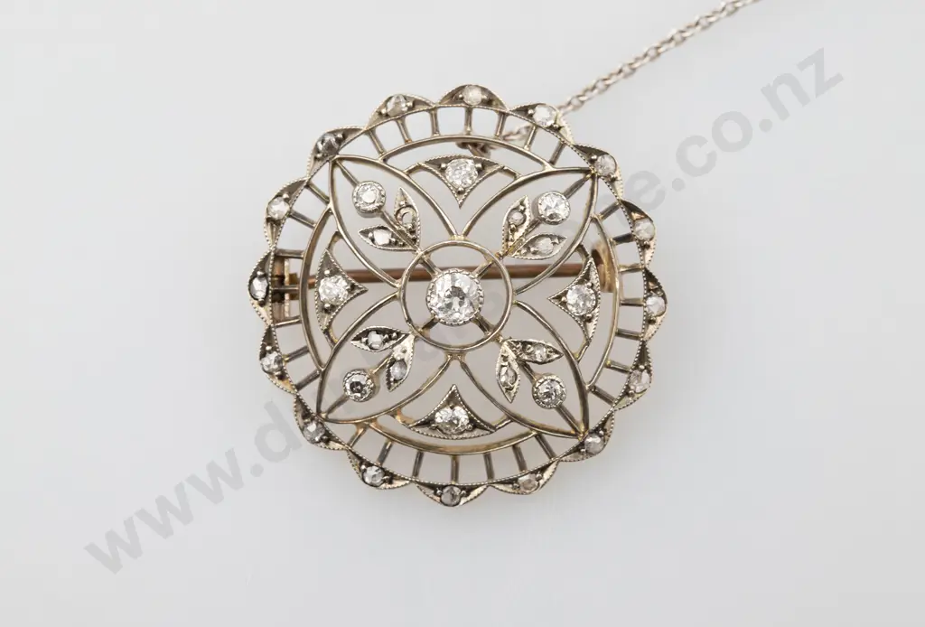 Edwardian 9ct Diamond Circular Target Brooch Image 1++