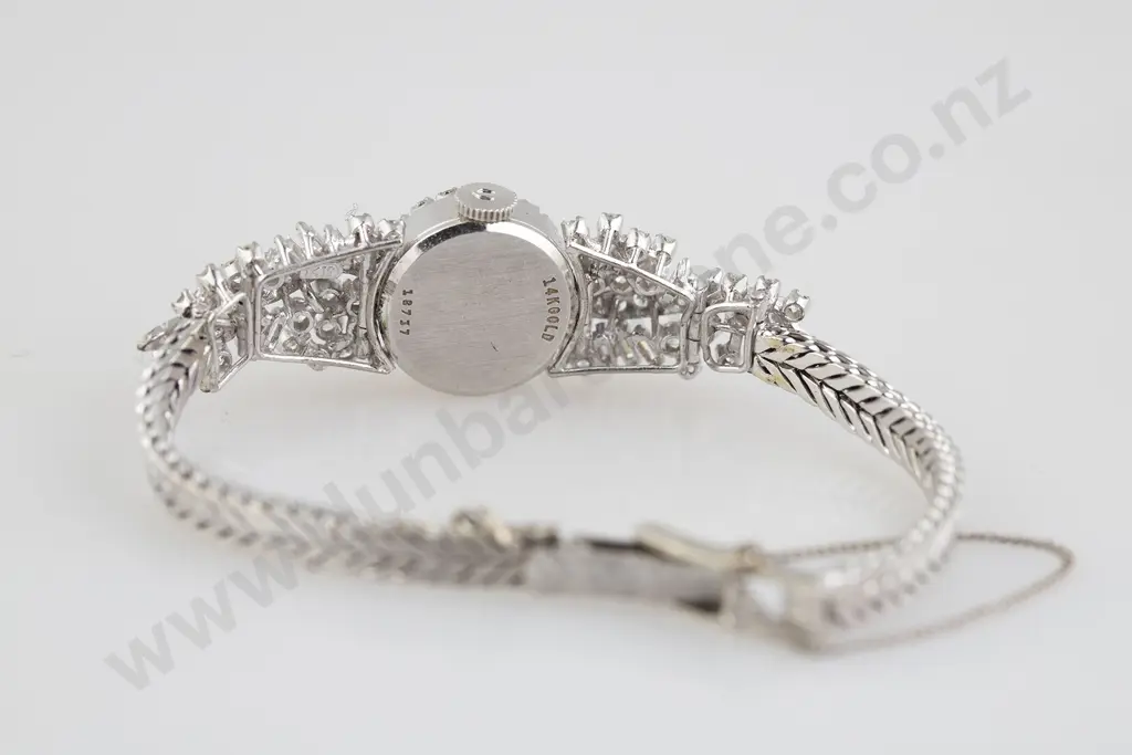 Universal All 14ct White Gold Ladies Diamond Cocktail Wrist Watch Image 1++
