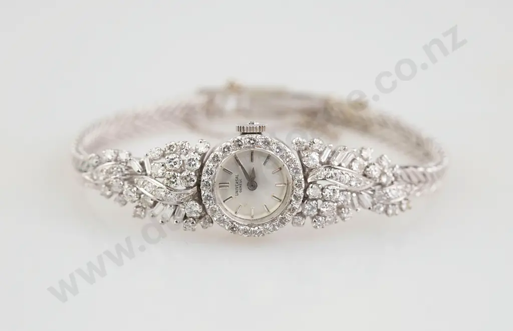 Universal All 14ct White Gold Ladies Diamond Cocktail Wrist Watch Image 1++