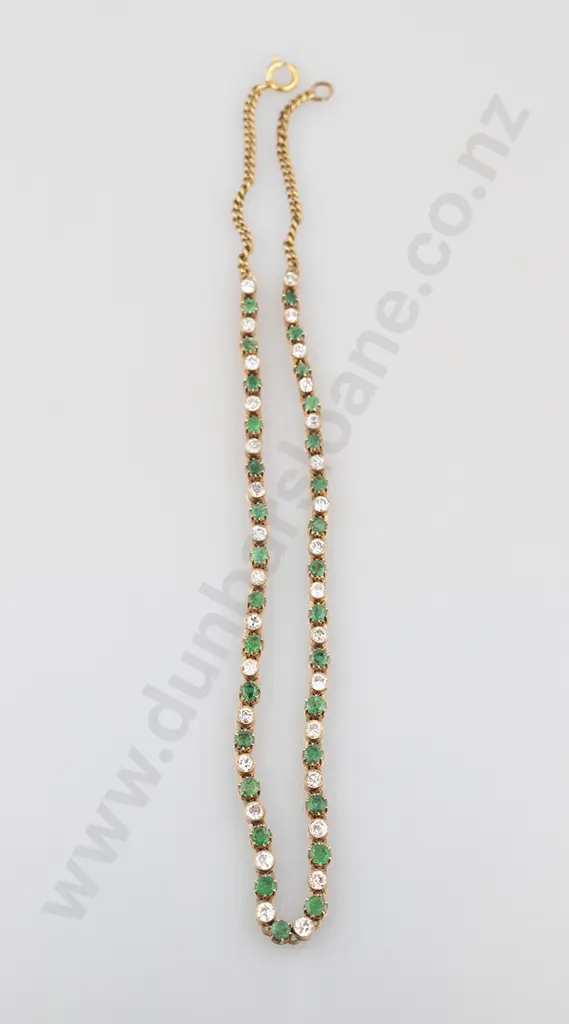Early C20th 14ct 61stone Emerald and Diamond Necklace Image 1++