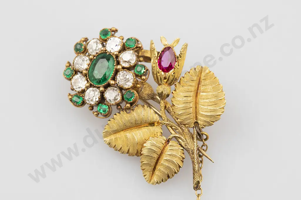Victorian 18ct Floral Stem Spray Brooch Image 1++