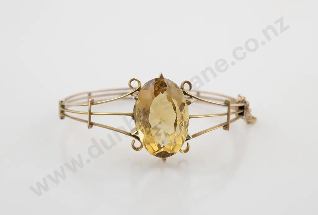 Colonial C1886 NZ 9ct Single Citrine Hinged Snap Bangle Image 1++