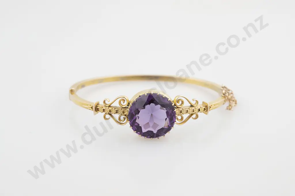 Colonial NZ 9ct Single Amethyst Hinged Snap Bangle Image 1++