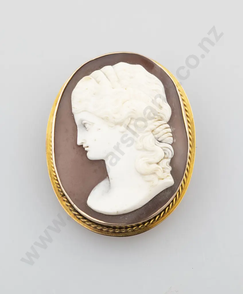 Victorian 9ct Framed Classical Portrait Cameo Brooch Image 1++