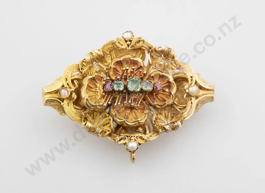 Victorian 15ct Five Stone Gem 'Regard' Target Brooch Image 1++