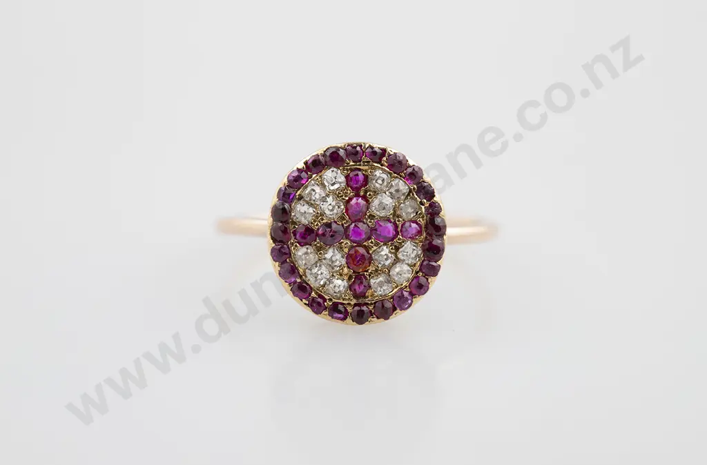 Late Victorian 18ct Ruby & Diamond Cluster Ring Image 1++