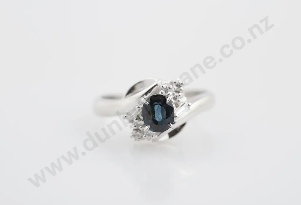 All Platinum Nine Stone Sapphire and Diamond Ring Image 1++