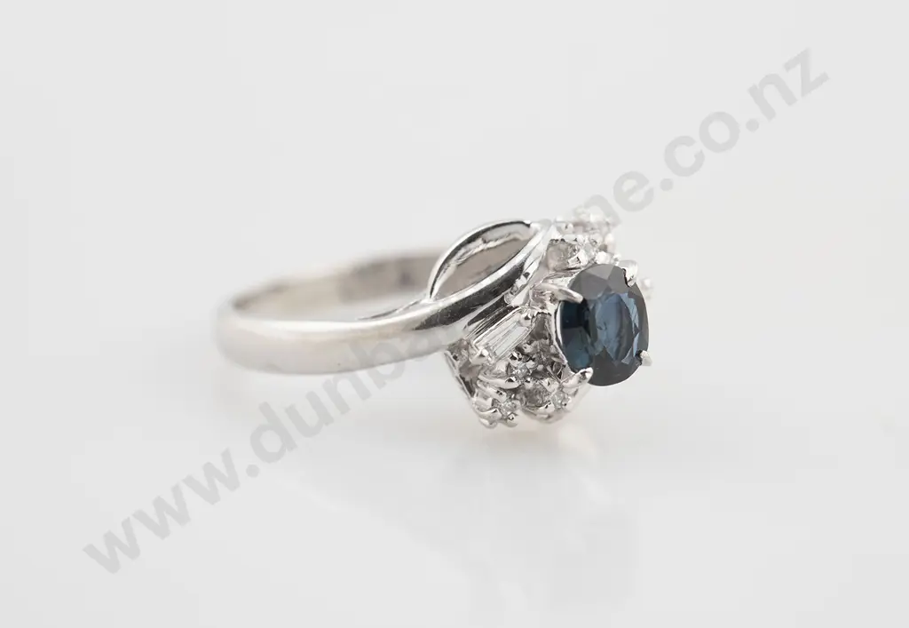 All Platinum Nine Stone Sapphire and Diamond Ring Image 1++