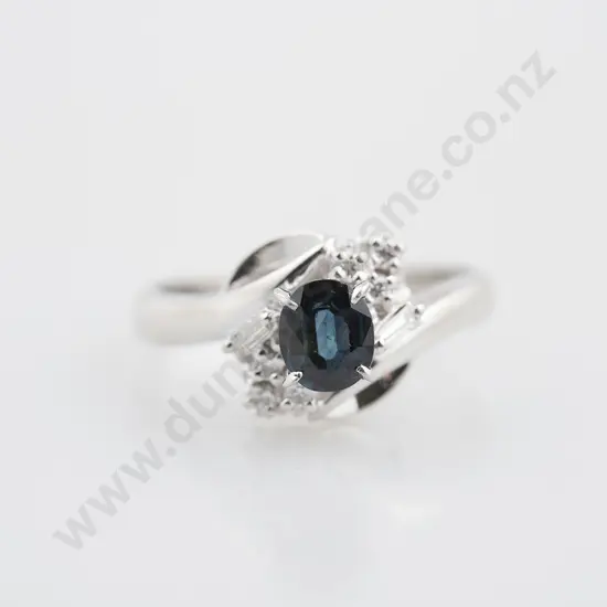 All Platinum Nine Stone Sapphire and Diamond Ring