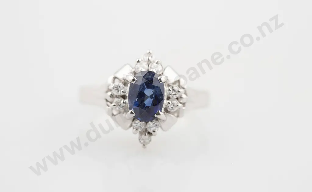 All Platinum Eleven Stone Sapphire and Diamond Cluster Ring Image 1++
