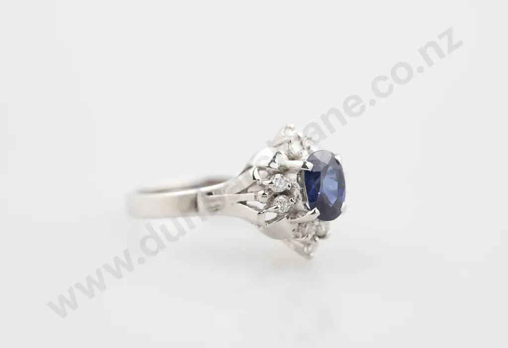 All Platinum Eleven Stone Sapphire and Diamond Cluster Ring Image 1++