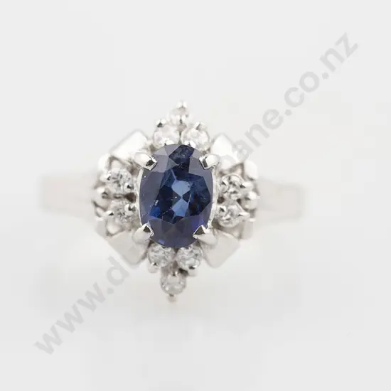 All Platinum Eleven Stone Sapphire and Diamond Cluster Ring