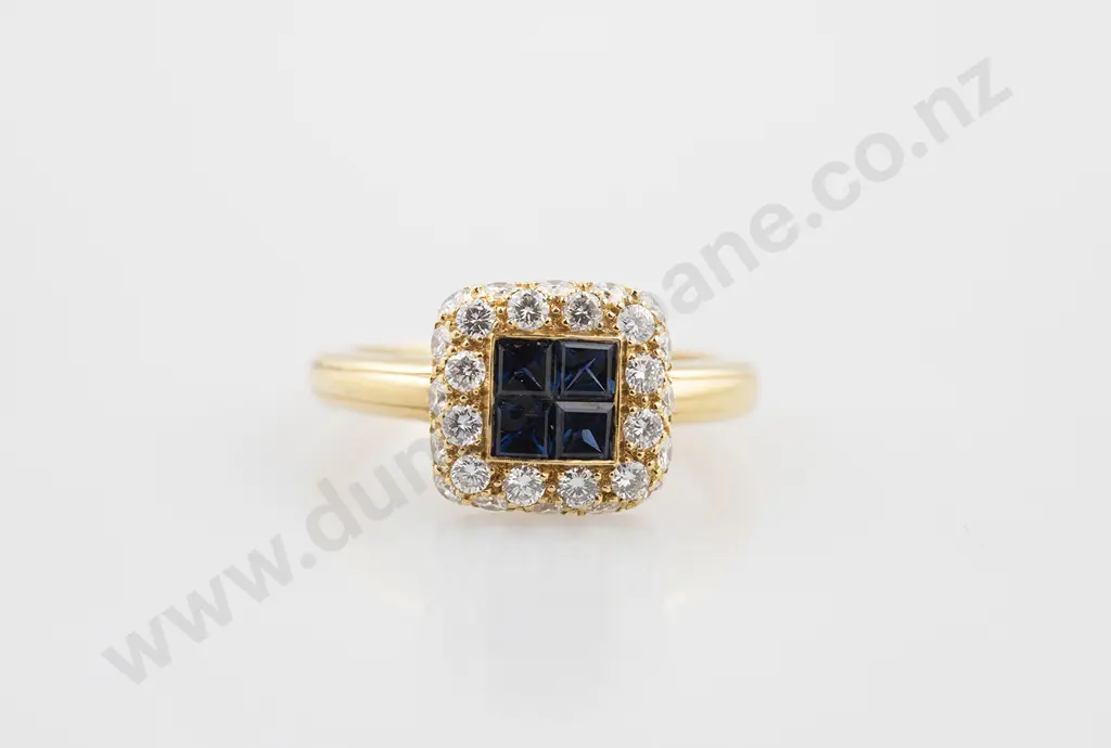 18ct 32stone Sapphire & Diamond Square Cluster RIng Image 1++