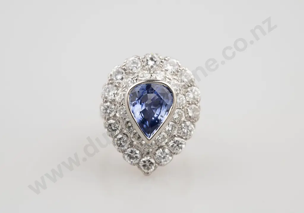 14ct White Gold Sapphire & Diamond Pear Shape Cluster Ring Image 1++