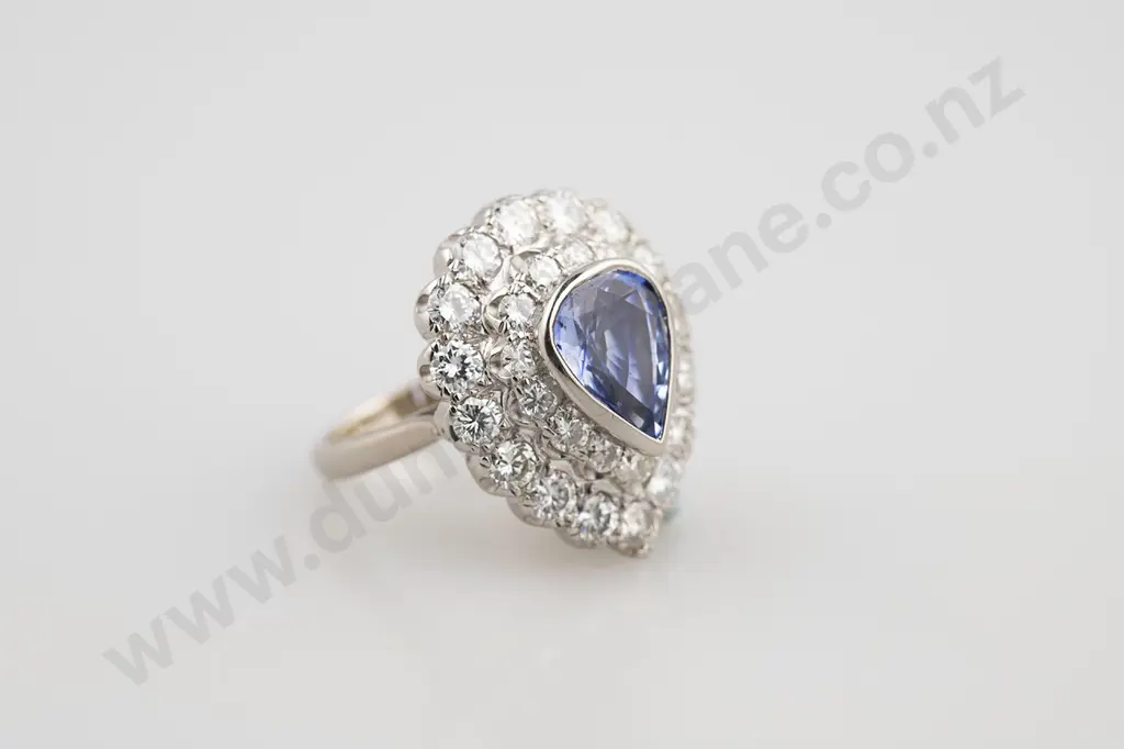 14ct White Gold Sapphire & Diamond Pear Shape Cluster Ring Image 1++