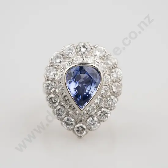 14ct White Gold Sapphire & Diamond Pear Shape Cluster Ring