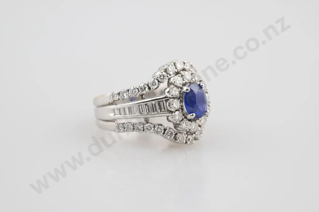 18ct White Gold Sapphire & Diamond Cluster Ring Image 1++