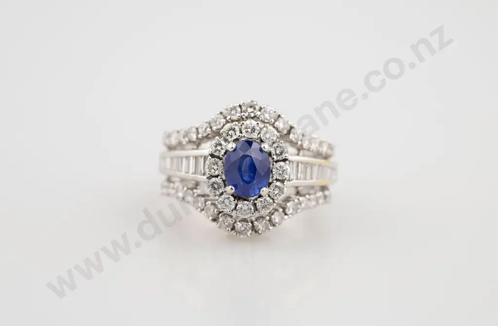 18ct White Gold Sapphire & Diamond Cluster Ring Image 1++