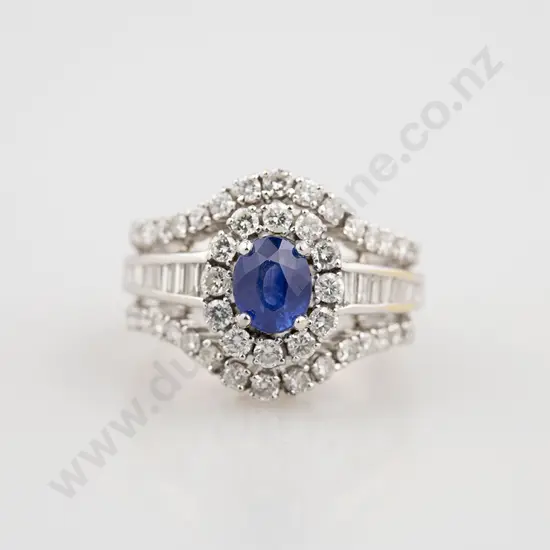 18ct White Gold Sapphire & Diamond Cluster Ring