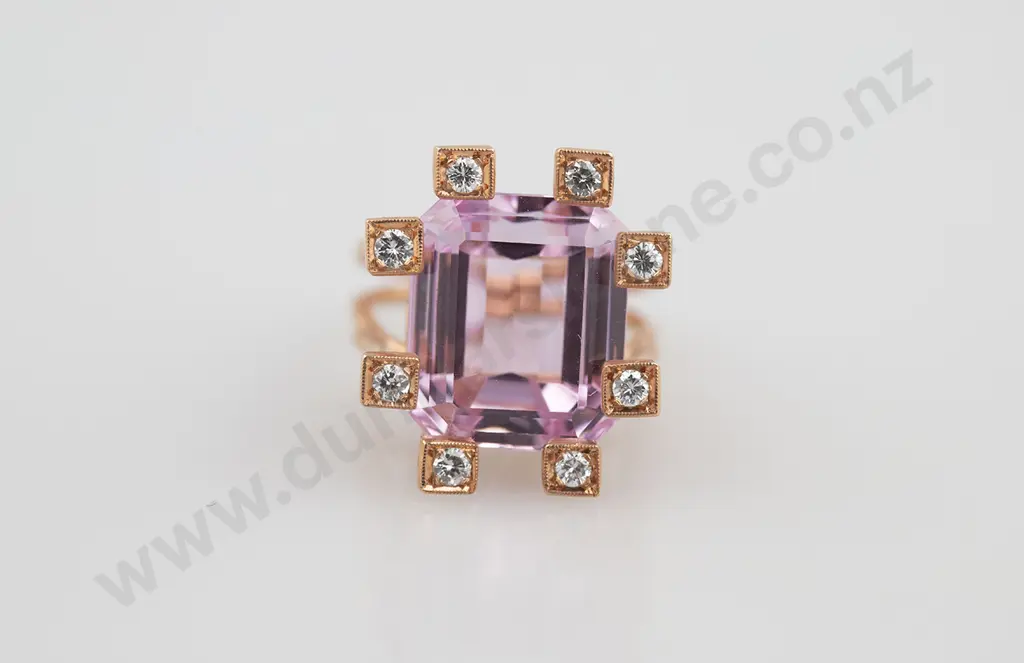 14ct Rose Gold Nine stone Kunzite and DIamond Dress Ring Image 1++