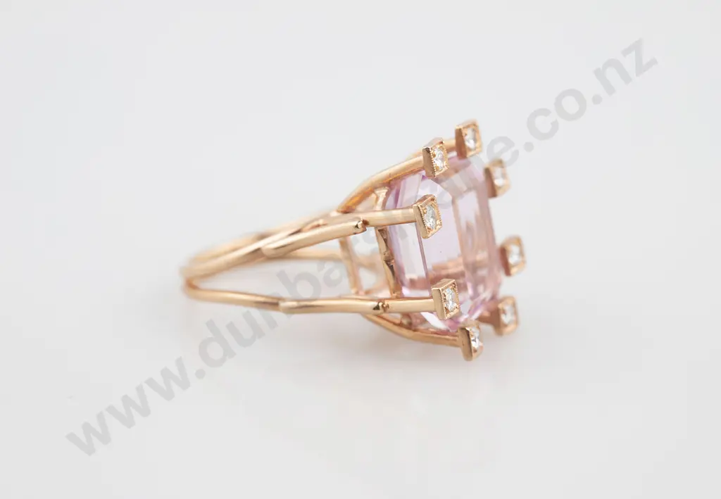 14ct Rose Gold Nine stone Kunzite and DIamond Dress Ring Image 1++