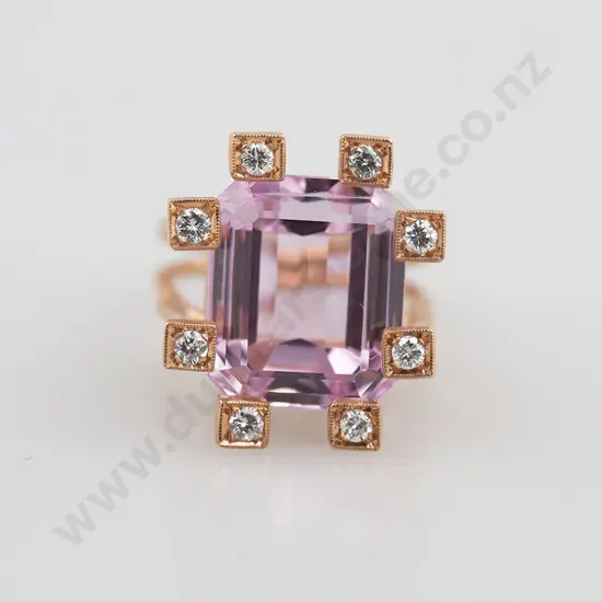 14ct Rose Gold Nine stone Kunzite and DIamond Dress Ring