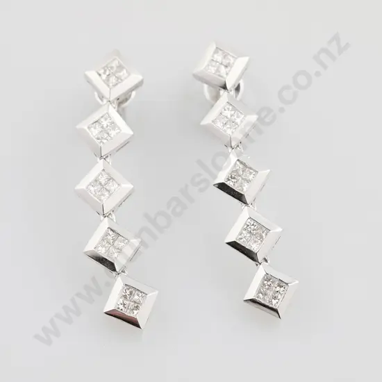 Pair 18ct White Gold Diamond Pendant Drop Earrings