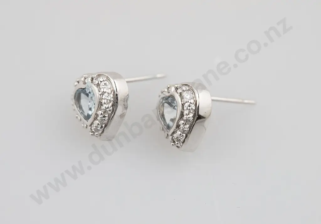 14ct White Gold Aquamarine & Diamond Stud Earrings Image 1++