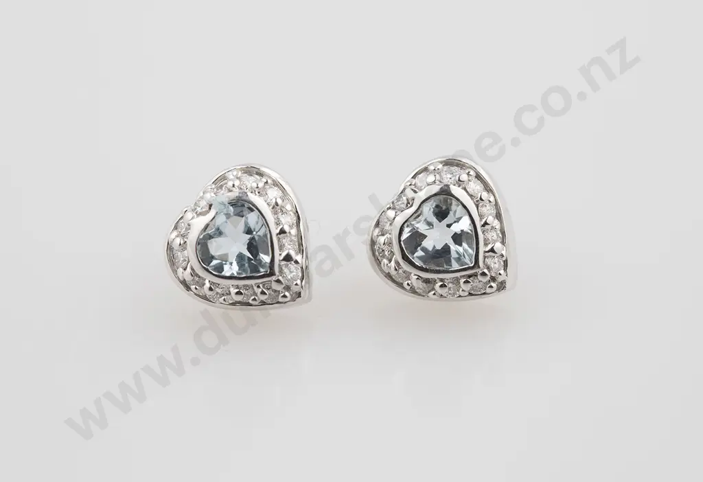 14ct White Gold Aquamarine & Diamond Stud Earrings Image 1++
