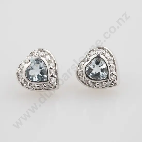 14ct White Gold Aquamarine & Diamond Stud Earrings