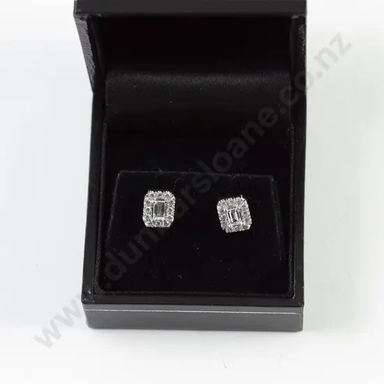 Pair 18ct White Gold Diamond Cluster Stud Earrings