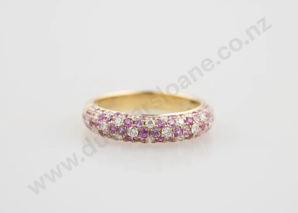 18ct 104stone Pink Sapphire & Diamond Fancy Band Ring Image 1++