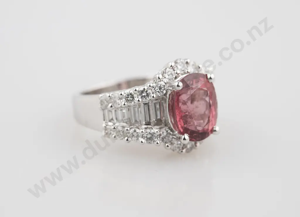 18ct White Gold Pink Tourmaline and Diamond Cluster Dress Ring Image 1++