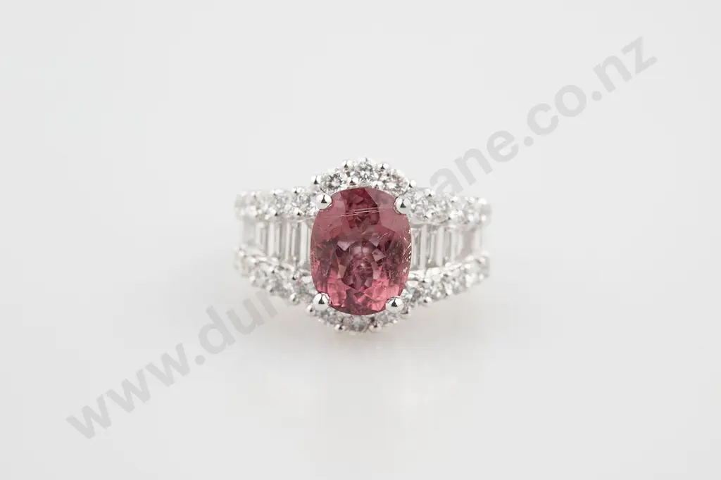 18ct White Gold Pink Tourmaline and Diamond Cluster Dress Ring Image 1++