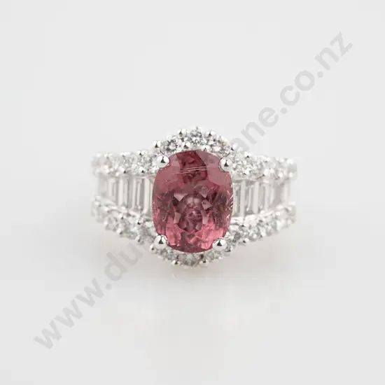 18ct White Gold Pink Tourmaline and Diamond Cluster Dress Ring